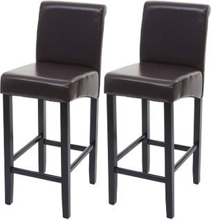 Lot De 2 Tabourets De Bar En Synthétique Marron Pieds Foncés Avec Repose Pieds Tdb04004