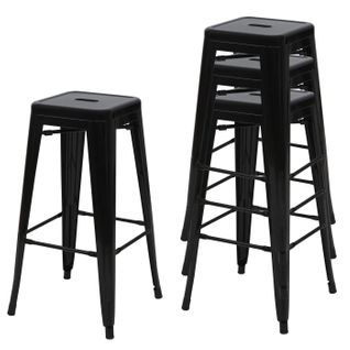 4x Tabourets De Bar Design Industriel En Métal Empilable Noir 04_0005227