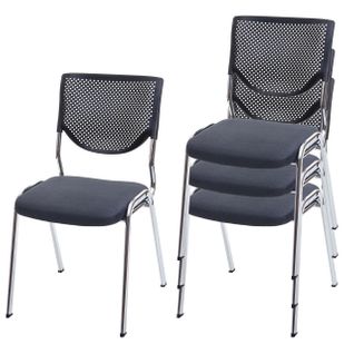 Lot De 4 Chaises De Bureau Sans Roulettes Conférence Réunion Empilable En Tissu Maille Gris 04_000