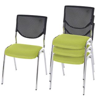 4x Chaises Visiteur Fauteuil De Bureau Sans Roulettes Chaise De Conférence Empilable Tissu Vert
