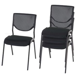 Lot De 4 Chaises De Bureau Sans Roulettes Conférence Réunion Empilable En Tissu Maille Noir 04_000