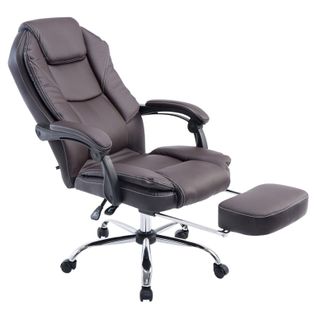 Fauteuil De Bureau Ergonomique En Synthétique Marron Avec Repose-pieds Et Accoudoirs Bur10379