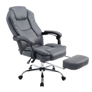 Fauteuil De Bureau Ergonomique En Synthétique Gris Avec Repose-pieds Et Accoudoirs Bur10380