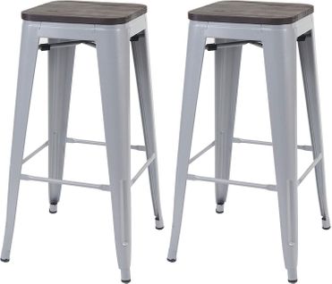 Lot De 2 Tabourets De Bar Style Industriel Factory En Métal Gris Assise En Bois Tdb04045