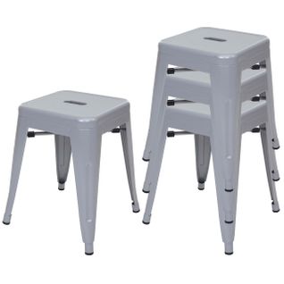 Lot De 4 Tabourets Bas Design Industriel Empilables En Métal Gris 04_0005234