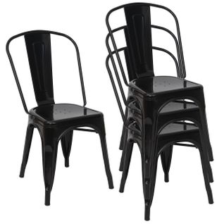 4x Chaises De Salle à Manger Cuisine Bistro Design Industriel En Métal Noir Empilable 04_0000547