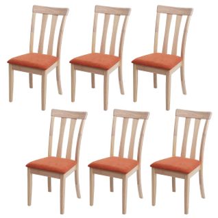 6 Chaises De Salle à Manger Cuisine Design Classique En Tissu Orange Et Bois Massif Clair 04_00030