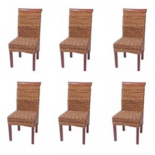 Lot De 6 Chaises En Rotin Banane Tressée Pieds Marron Cds04203