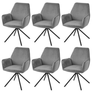Lot De 6 Chaises De Salle à Manger Rotative Avec Accoudoirs En Velours Gris Foncé Cadre Trépied No