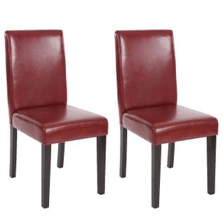 Lot De 2 Chaises De Salle à Manger Synthétique Rouge/brun Pieds Foncés Cds04033