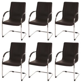 Ensemble De 6 Chaises De Salle à Manger Chaise Visiteur Ou Bureau En Pvc Marron Et Cadre Métal Chr