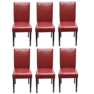 Lot De 6 Chaises De Salle à Manger Cuisine En Cuir Rouge Pieds En Bois Foncés Design Moderne 04_00