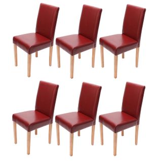 Lot De 6 Chaises De Salle à Manger Cuisine En Synthétique Rouge Pieds En Bois Clair Design Moderne