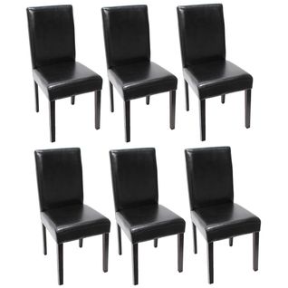 Lot De 6 Chaises De Salle à Manger Cuisine En Cuir Noir Pieds En Bois Foncés Design Moderne 04_000