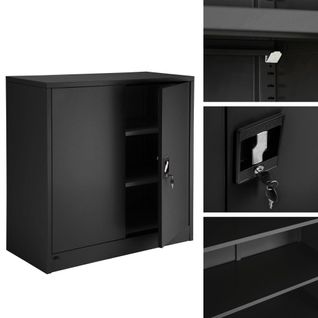 Armoire De Bureau Verrouillable Dotée De 2 Étagères. Meuble 3 Niveaux Noir 08_0000380