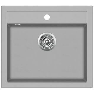 Évier De Cuisine En Granit Bac Unique 56,5 X 51 Cm Gris 02_0002324