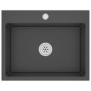 Évier De Cuisine Fait Main 55 X 44 Cm Acier Inoxydable Noir 02_0002462