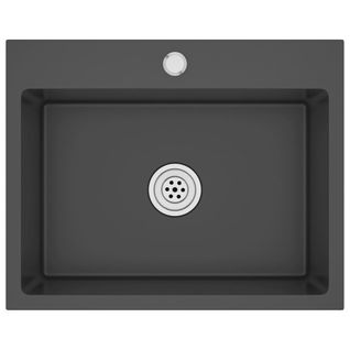Évier De Cuisine Fait Main 59 X 44 Cm Acier Inoxydable Noir 02_0002464