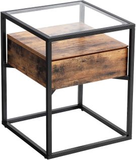 Table D'appoint Table De Chevet De Style Industriel Plateau En Verre Trempé Tiroir Table Basse Pou