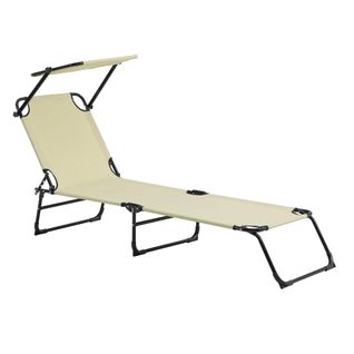 Bain De Soleil Transat Chaise Longue Pliable Avec Pare-soleil Acier Pvc Polyester 187