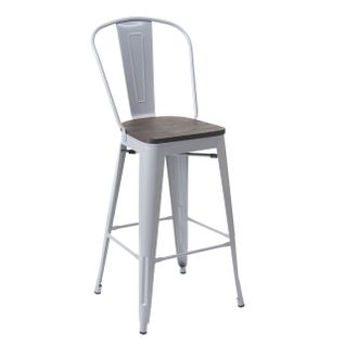 Tabouret De Bar Siège En Bois Chaise De Bar Avec Dossier Design Industriel Métallique Gris 04_0005