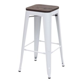 Tabouret De Bar Siège En Bois Chaise De Bar Design Industriel En Métal Empilable Blanc 04_0005248