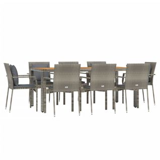 Ensemble De Salle à Manger De Jardin Meuble Extérieur 9 Pièces Avec Coussins Gris 02_