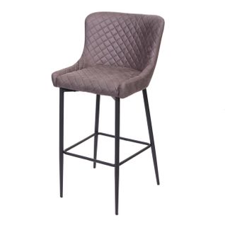 Tabouret De Bar Chaise Haute De Comptoir En Tissu Gris Foncé Design Rétro Cadre En Métal 04_000124