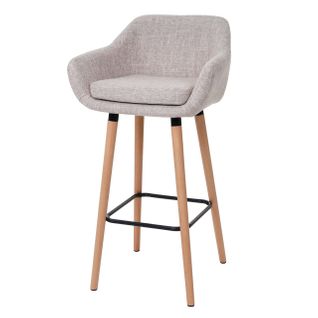 Tabouret De Bar Chaise De Comptoir Avec Repose-pieds En Tissu Gris Crème Style Scandinave 04_00052
