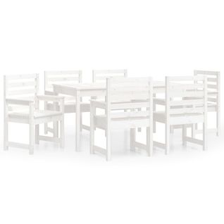 Ensemble à Dîner Salon De Jardin Meuble D'extérieur 7 Pièces Blanc Bois Massif De Pin