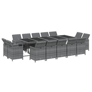 Ensemble à Dîner Salon De Jardin Meuble D'extérieur Coussins 15 Pièces Résine Tressée