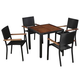 Mobilier D'extérieur 5 Pièces Résine Tressée Et Bois D'acacia Noir 02_0014528
