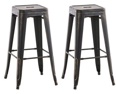 Lot De 2 Tabourets De Bar Style Industriel En Métal Avec Repose-pieds Noir Or Vieilli Vintage Tdb1