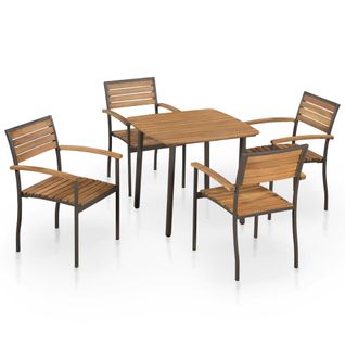 Mobilier à Dîner D'extérieur 5 Pièces Bois D'acacia Solide Et Acier 02_0014668