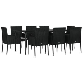 Mobilier à Dîner De Jardin 9 Pièces Et Coussins Noir Résine Tressée 02_0014831