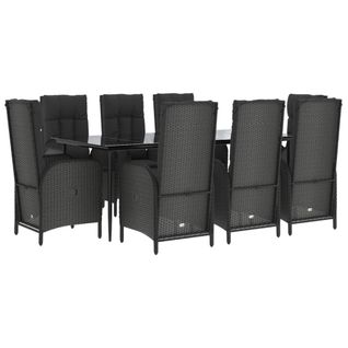 Mobilier à Dîner De Jardin 9 Pièces Et Coussins Noir Résine Tressée 02_0014834