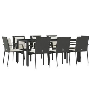Mobilier à Dîner De Jardin 9 Pièces Et Coussins Noir Résine Tressée 02_0014839