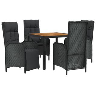 Mobilier à Dîner De Jardin Et Coussins 5 Pièces Noir Résine Tressée 02_0014868