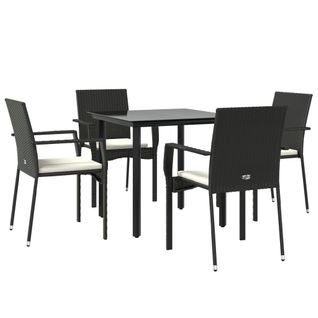 Mobilier à Dîner De Jardin Et Coussins 5 Pièces Noir Résine Tressée 02_0014872