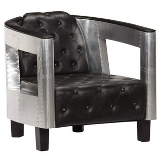 Fauteuil Chaise Siège Lounge Design Club Sofa Salon En Style D'aviation Noir Cuir