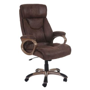 Fauteuil Chaise De Bureau Sur Roulettes Pivotante Design Vintage Aspect Daim Taupe-marron 04_00017