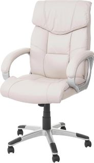 Fauteuil Chaise De Bureau Sur Roulettes Pivotante Hauteur Réglable Synthétique Crème 04_0001810