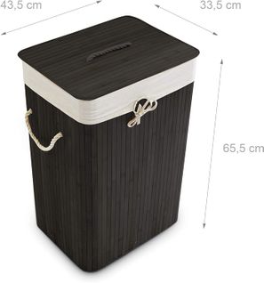 Panier Corbeille à Linge Rectangle Avec Sac Coton 65,5 Cm Bambou Noir 13_0001905_5
