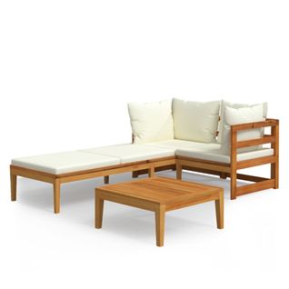 Salon De Jardin Meuble D'extérieur Ensemble De Mobilier 3 Pièces Avec Coussins Blanc Crème Bois