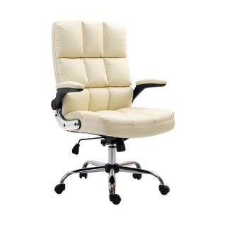 Chaise De Bureau Pivotante Réglable En Hauteur En Synthétique Crème Forme Ergonomique 04_0001870