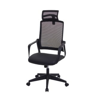 Chaise De Bureau Pivotante Appui-tête Ergonomique Synthétique Et Tissu Mesh Noir 04_0001882