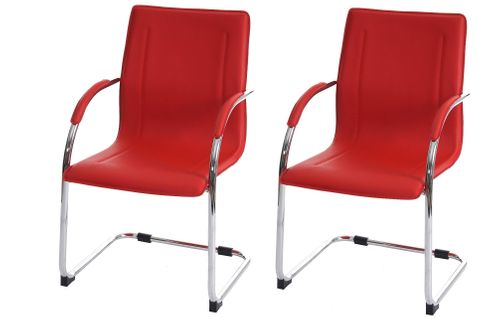 Lot De 2 Chaises Bureau Visiteur En Synthétique Rouge Avec Accoudoir Bur04066