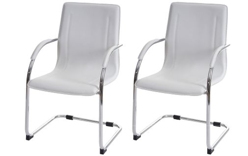 Lot De 2 Chaises Bureau Visiteur En Synthétique Blanc Avec Accoudoir Bur04068