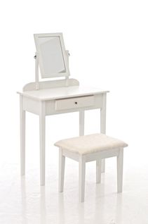 Coiffeuse Avec Tabouret Et Miroir Inclus En Bois Blanc Moc10006
