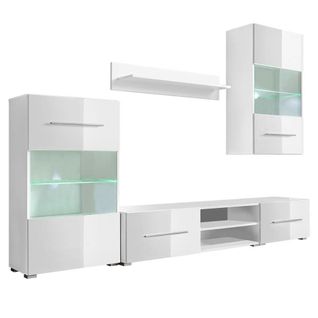 Meuble Télé Buffet TV Télévision Design Pratique Mural Avec Éclairage LED 5 Pièces Bl